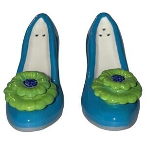 Grasslands Road Petals High Heel Shoe Salt & Pepper Shakers Teal/Lime Green